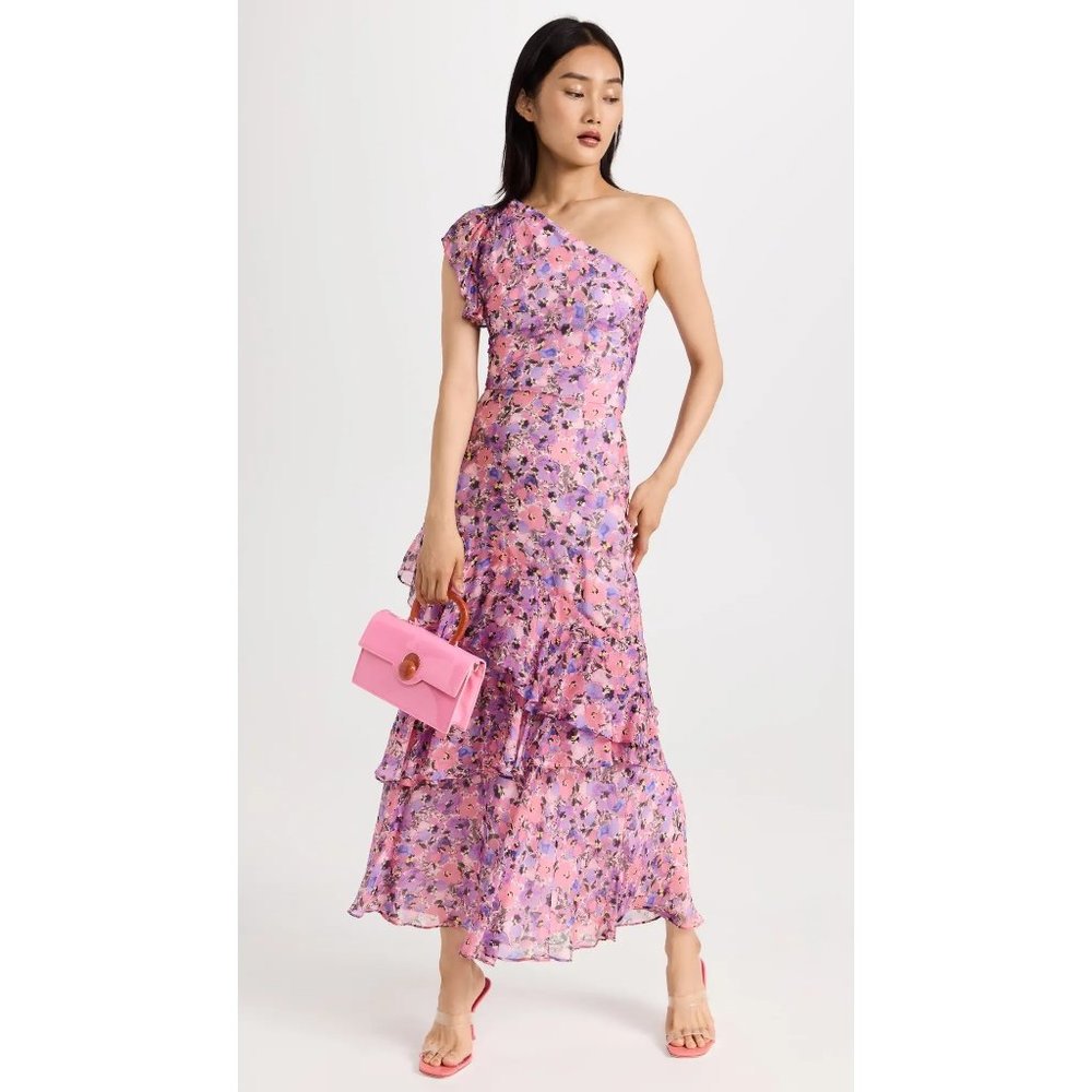 Shoshanna Priya One Shoulder Floral Dress in Pink Womens Cocktail Wedding Guest